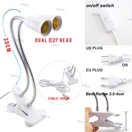 Double Head Led Lamp Holder E27 Socket EU/US/UK Plug Flexible Clip On Off Switch Lamp Desk Light LED Plant Grow Bulb YB3SG