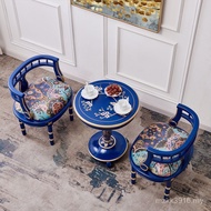 Combination Two Round Golden Chair Double Furniture Blue Painted Carved One Table Coffee Table Frenc
