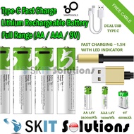 Type-C USB Rechargeable Battery 1.5V AA AAA 9V Lithium Li-Ion Fast Charge RC Toy Remote Control