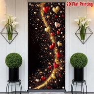 1pc, 2d flat printing Decoration Door Banner 70.9x 35.4in party banner Valentine's Glittering Hearts