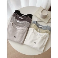 Oatmeal |Summer Invitation Letter Round Neck Bow Short T Top (7colors) Baju Perempuan Baju T Shirt P