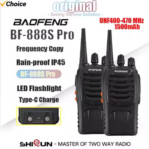 Baofeng BF-888S Pro Walkie Talkie Type-C Charger Frequency Copy 1500mAh 5W UHF 400-470MHz 16CH BF888
