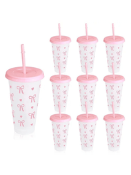 24oz Capacity Cups With Straws And Lids, Suitable For Parties, Beverages, Coffee, Mother's Day, Wedd