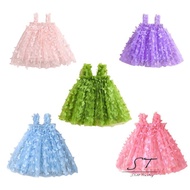 CY03-Toddler Kids Baby Girls Dress 3D Butterfly Solid Color Sleeveless Sling Dress Summer Sweet Casu