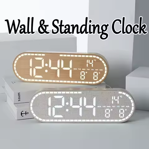 LED USB Digital Wall Clock Temperature Week Date 2 Styles Standing Brightness Adjustment Timer Snooz
