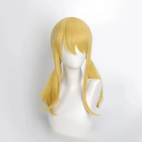 Anime Lucy Cosplay Wig Integrated Double Braided Hair Style Gold Yellow Fairy Tail Wig for Halloween