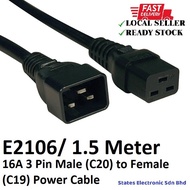 1.5 Meter 16A 3 Pin Male (C20) to Female (C19) Power Cable - E2106/1.5M