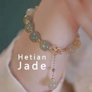 INS Style Vintage Jade Beads Bracelets Gold Four-leaf Clover Elegant Bangles for Women Gifts