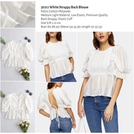 PUTIH 30217 Women's Plain White Blouse Top White Strappy Back Blouse
