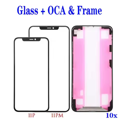10Set Replacement For iPhone 11 12 13 Pro Max Front Screen Outer Glass Lens With OCA Film & Middle F