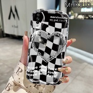 MHKEID Casing Hp OPPO A31 2020 A8 Case Pola hati persegi hitam dan putih transparan Silikon Softcase