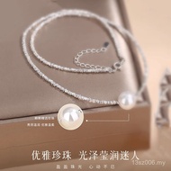 Light Luxury Trendy 999 Necklace Gift Pearl Broken Silver Necklace Clavicle Chain Sterling Silver Va
