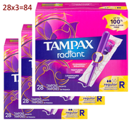 Tampax - Tampax Pocket Radiant 緊湊型塑膠衛生棉條，常規吸收性，平行進口 84 Count