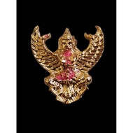 Great Gold Colour Cinnabar Phra Phaya Kurt Garuda With Double Money Bags 金色 朱砂 神鹰 双钱袋 LP Wara Wat Po