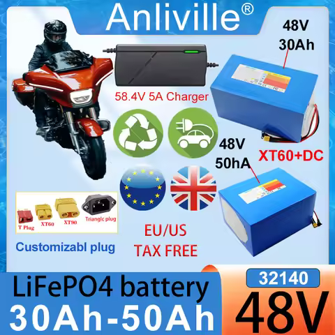 32140 NEW 51.2V 30Ah 50Ah 16S2P/3P LiFePO4 Battery Pack 3000 Cycles Built-in 40A BMS For 48V 0-2000W