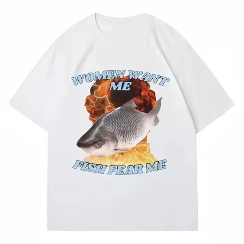 Women Want Me Fish Fear Me T-Shirt Women Men Funny Fishing Meme Summer Short Sleeve Tops