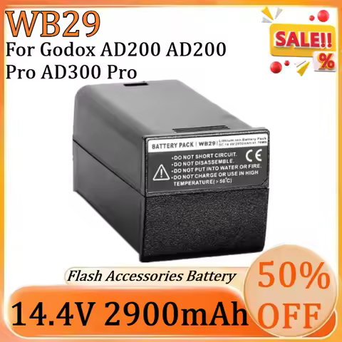 New WB29 14.4V 2900mAh Rechargeable Lithium Battery for Godox AD200 AD200 Pro AD300 Pro Flash Access
