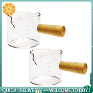2Pcs Double Spouts Espresso Shot Glasses Measuring Glass Espresso Cups Cookware with Wood Handle for