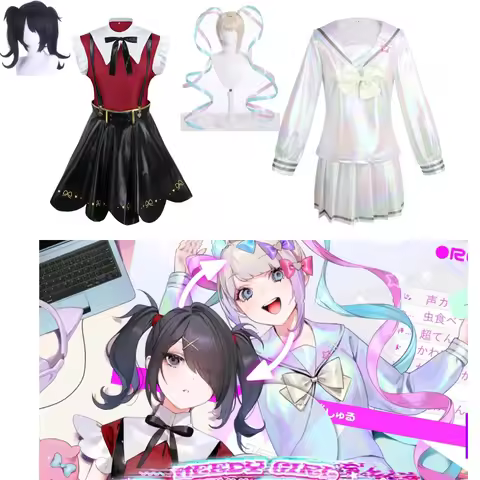 Game Needy Girl Overdose KAngel Cosplay Costume Wigs Shoes JK Uniform Leather Skirt Set Abyss KAngel