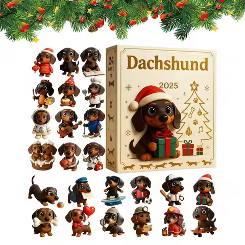 Dachshund Christmas Advent Calendar 2025 2D Acrylic Dog Pendants 24 Days Countdown Calendar Collecti