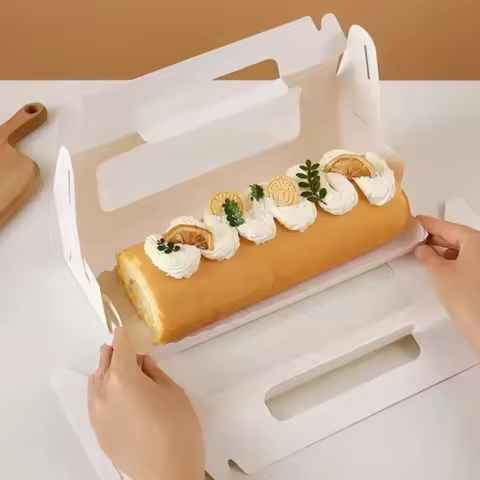 10/20 Sets New Color Cake Roll Packaging Portable Box Long Swiss Roll Cardboard Box Mousse Towel Rol