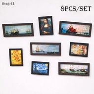 [TG1] 8Pcs 1:12 Dollhouse Miniature Vintage Oil Painting Wall Photo Decor Accessories Set [TH]