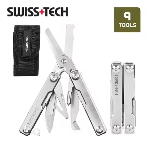 SWISS TECH 9-in-1 Multitool Rescue Scissors with Compact Folding Knife & Scalpel Tools Set, EDC Outd