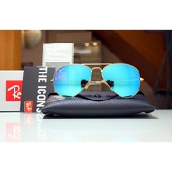 Authentic RayBan Aviator RB3025 Women Men Gold Blue Crystal Mirror Fashion Travel Sunglasses