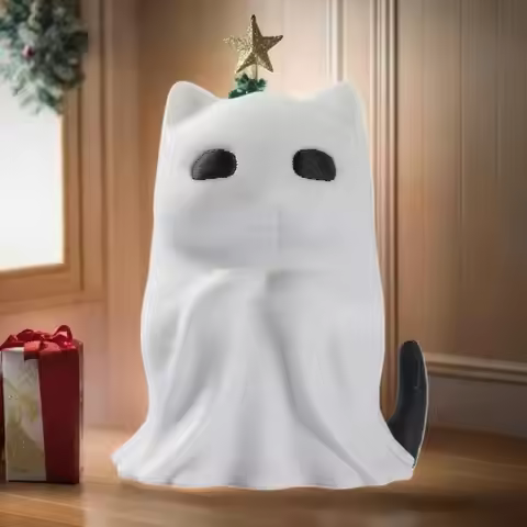 1Pc Halloween Themed Miniature Ghost Kitty Sculpture, A Unique Home Decoration Item, Perfect Cat Lov