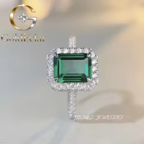 GoldEclat High - End 3 Karat Emerald Cut Diamond Ring in PT950 Solid Platinum White Gold for Women
