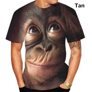 Summer comical monkey-kissing lip graphic T-shirt for men, 3D parody gorilla print T-shirt, short-sl