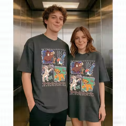 Vintage 90s The Lion King Simba Nala Pumbaa Scar Graphic Cotton T-Shirt, Family Matching Animal King