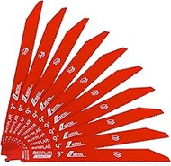 10 Pack 9 inch 14/18 TPI Bi-Metal Auto Dismantling Reciprocating Saw Blades for 1/16-5/16 Medium Met