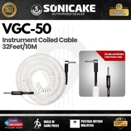SONICAKE VGC-50 Instrument Coiled Cable 32Feet/10M  (1/4 Right Angle to Straight) - White (VGC-50 )