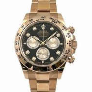 ROLEX 宇宙計型迪通拿 126505G 男士腕錶，18K 玫瑰金，隨機編號，2024 年保修，鑽石，亮黑色，沙塵