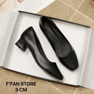 Giày tiếp viên hàng không nữ [da thật] mũi vuông da mềm mại công sở cao gót đế vuông bít mũi big siz