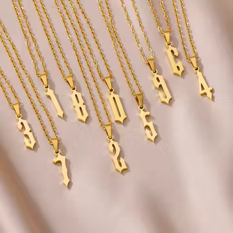 Stainless Steel Gold Color Angel Number Necklace For Women Men 0 1 2 3 4 5 6 7 8 9 Lucky Number Chai