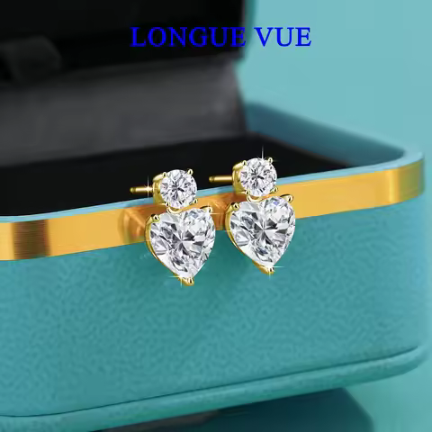 Real AU585 14K Gold Filled Ear Stud Heart Cut Moissanite Drop Earrings for Women Luxury Quality Lab 