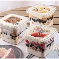 (50pcs)400ml Transparent square Plastic Mousse Cup with Lid Bekas Plastik segi empat Container