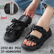 Women's Two-Tone Rubber Sandals with Chain and Serrated Heel Balance / 2312-b3