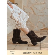 73hours Women's Shoes Wilderness Rose 2025 Winter New Style Pointed Toe Nomad Western Cowboy Boots F