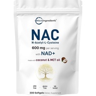 NAC 600mg with NAD+, 300 Softgels | N-Acetyl L-Cysteine + Nicotinamide + MCT Oil | Cellular Energy &