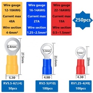 250Pcs Electrical Ring Terminals for Wire 22 16 16 14 12 10 AWG Crimp Connectors
