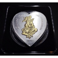 Kingdom of Bhutan Heart Shaped Coin 700 Ngultrum Year 2005 (Eternal Love)- 2oz 999 Au Silver  & 2.1 