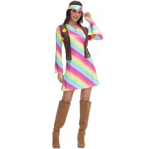 Hippie Disco 60s 70s Festival Halloween Cosplay Costume Women Girls Hip Carnival Party Outfits Tasse