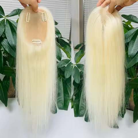 #613 Blonde Silk Base Human Hair Topper for Women Remy Human Hair Silk Top Topper Soft Breathable Th