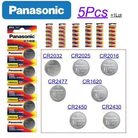 5Pcs Original Panasonic CR2032 CR2025 CR2016 CR2477 CR1620 CR2450 CR2430 Battery Button Cell DL2032 
