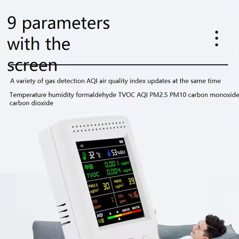 A10R 9 In 1 Air Quality Detector LCD Display PM2.5 PM10 HCHO TVOC CO CO2 AQI Temperature Humidity Ai