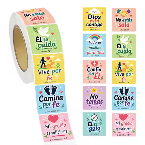 500 Pcs Spanish Bible Verse Stickers Roll, Colorful Inspirational Scripture Labels for Packaging, Gi