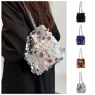 FHDFH Handbag Evening Banquet Bag Korean Style Shiny Mini Bucket Bag Elegant Chain Tassel Crossbody Bag Party